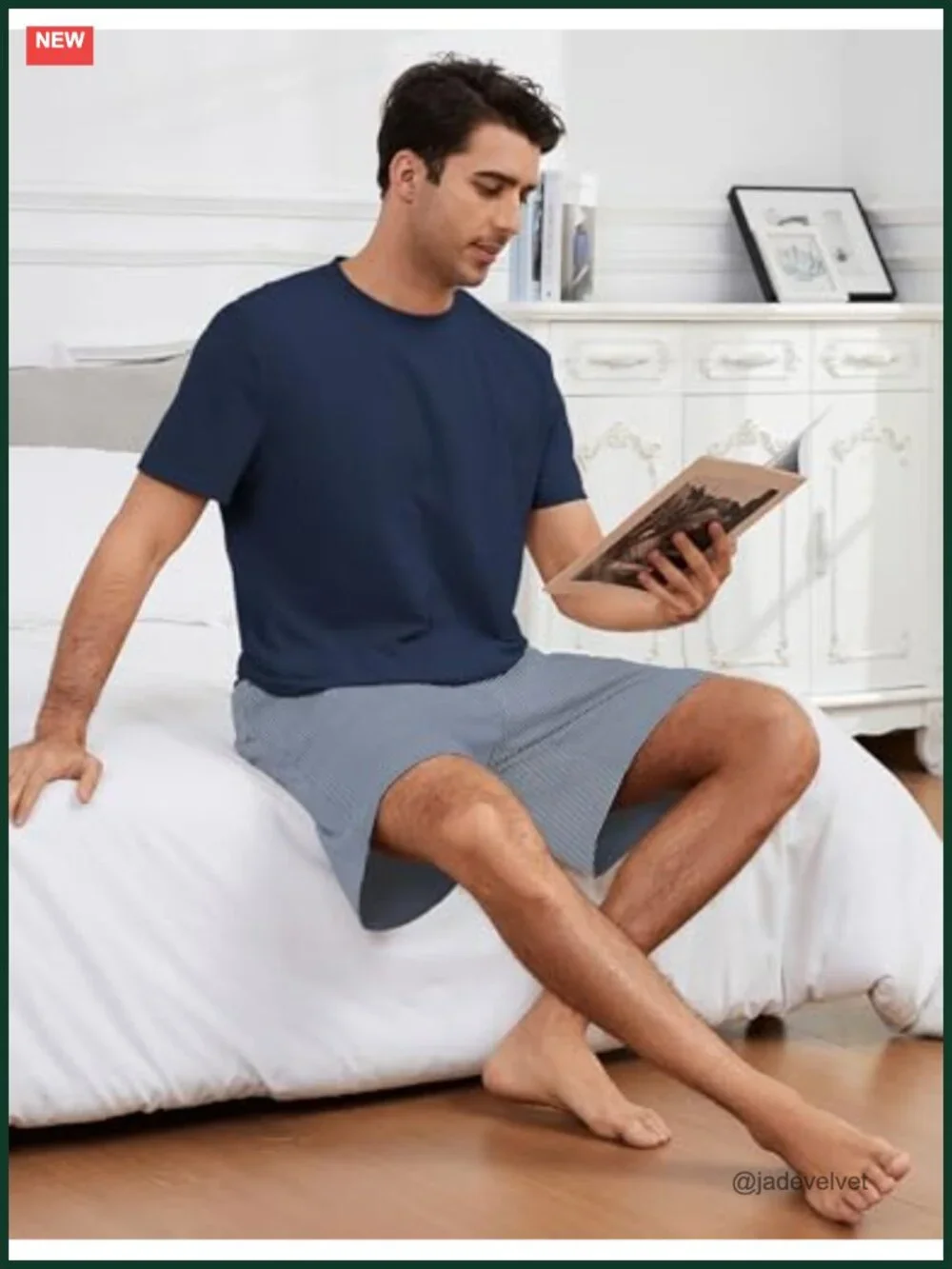 Men's 3-Piece Pajama Set Comfy Lounge Pj Loose Fit Sleepwear Crewneck Top with